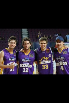 three men in purple jerseys standing next to each other with the caption that says, i'm the bratton brothers just keeping hot