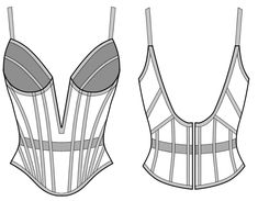 the front and back views of a corset, with straps on each side