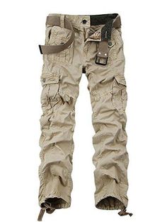 Mesinsefra Men's Casual Cargo Pants Military Army Tactical Combat Work Trousers with 8 Pockets Material:Men casual cargo pants features Synthetic. Zipper fly and button closure. Relaxed fit. Straight leg Multi-pocket:Mens causal cargo pants have 8 Pockets totally include 2x Front slash pockets; 2x Large buttoned cargo pockets; 2x Small buttoned cargo pockets; 2x Rear buttoned pockets- great for storing cell phones, wallets, tools, and other items. Mens Military Pants: A comfortable casual pant f Coverall Men, Army Cargo Pants, Mens Tactical Pants, Military Cargo Pants, Casual Cargo Pants, Mens Casual Outfits Summer, Army Camo