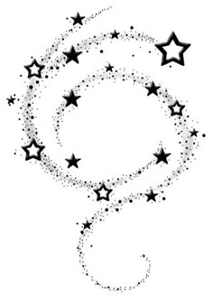 the letter c is made up of stars and sparkles in the shape of a spiral