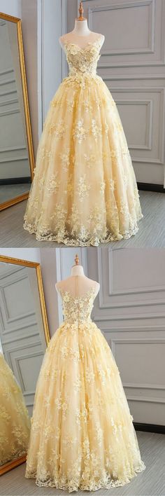 High Quality Lace Yellow Long Party Gown, A-line Evening Dress – BeautyDressy Yellow Quince, Teen Prom, Long Party Gowns, Yellow Evening Dresses, Yellow Prom, Halter Evening Dress, Dresses Yellow, Cheap Prom Dresses Long, Fancy Fashion