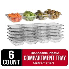 six compartment plastic storage trays with lids for food, vegetables and other foods in them