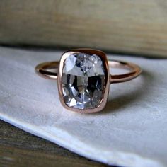 White sapphire Sapphire Rose Gold Ring, Gold Solitaire Engagement Ring, White Sapphire Ring, Cushion Cut Ring, Sparkly Things, Rose Gold Engagement, Rose Gold Engagement Ring, Gold Engagement, Gold Engagement Rings