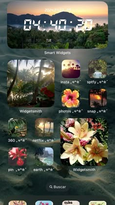 Ideas For Homescreen Iphone, Y2k Tropical Aesthetic, Widget Ideas Home Screen, Pretty Widgets Iphone, Aesthetic Iphone Layout Homescreen, Tropical Phone Layout, Home Screen Decor Ideas, Tropical Phone Theme, Homescreen Macbook