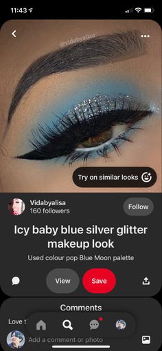 Eye Makeup For Sky Blue Dress, Make Up For Prom Blue Dress, Makeup Looks For Homecoming Blue Dress, Winter Formal Makeup Brown Eyes, Blue Prom Eyeshadow, Prom Makeup For Blue Dress Silver, Eyeshadow For Light Blue Dress, Light Blue Dress Makeup Ideas