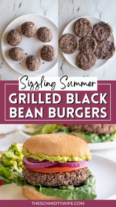 grilled black bean burgers with lettuce and tomato on the side