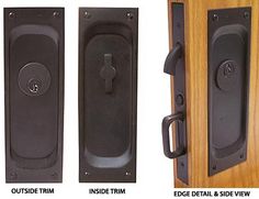 three different types of door handles with the names outside trim and inside trim on them