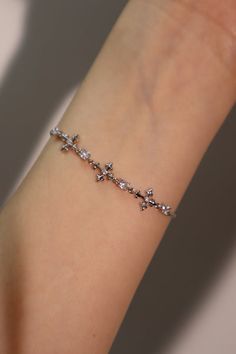 Multi Diamond Cross Bracelet Cross Bracelet Aesthetic, Dainty Silver Sparkling Bracelets, Dainty Sparkling Silver Bracelets, Dainty Sparkling Silver Bracelet, Bracelet Outfit, قلادات متدلية, Bracelet Layering, Pretty Jewelry Necklaces, Saving Grace