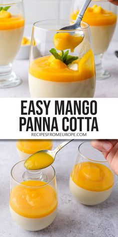 easy mango panna cota recipe in glasses with spoons