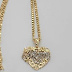 Brazilian 18k Gold Filled Heart ''Mom" Necklace Length Is 24" Free Jewelry Bag Included Brand New Nwt Does Not Tarnish It Can Last For Years With Proper Care Strawberry Soda, Gray Beaded Necklace, Green Pendant Necklace, Howlite Necklace, Cube Necklace, Malachite Pendant, Beaded Tassel Necklace, Black Onyx Necklace, Leather Corded Necklace