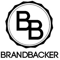 the brand backer logo is shown in black and white, with a circular circle above it