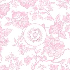 a white and pink wallpaper with lots of flowers on the bottom half of it