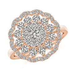 a rose cut diamond ring with two rows of diamonds in the center