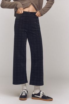 The pant so beloved, it sparked its own collection. Marked by a breezy wide-leg silhouette and form-fitting high-rise, the Colette Pant is tried, trued, and rave-reviewed. | The Colette Cropped Wide-Leg Pants by Maeve: Plaid Corduroy Edition, Women's, Size: 27, Cotton/Elastane/Modal at Anthropologie Cropped Wide Leg Trousers, Cropped Wide Leg Pants, Brown Plaid, Plaid Pants, Wide Leg Trousers, Leg Pants, Wide Leg Pants, Clothes For Sale, Anthropologie