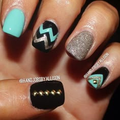 light blue and black Nail Goals, Different Nail Designs, I Love Nails, Manicure Y Pedicure, Cute Nail Designs, Girly Stuff