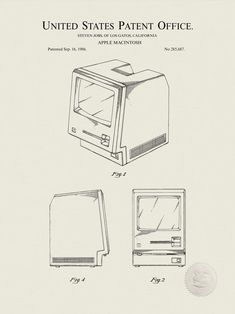 an apple macintosh computer is shown in this drawing from the original usps patent office