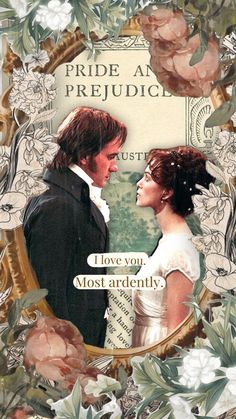 the poster for pride and prejudice shows two people in formal dress