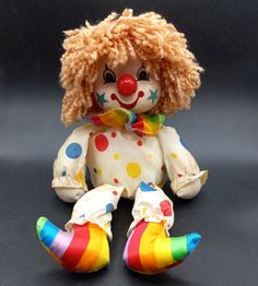 This is a Vintage Faratak Wind Up Musical Toy Clown. Made in the 1980s. It is in good condition. The white suit and colorful right foot have some soiling. The winding mechanism works, and music plays (It's A Small World), for about 1 1/2 minutes when wound. The head moves when the music is playing. 1980s Toys, It's A Small World, White Suit, Musical Toys, The 1980s, Music Is, Small World, The White, Cool Art