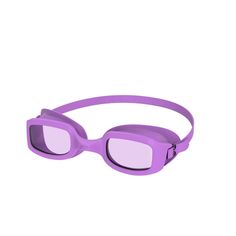 a pair of swimming goggles with purple frames on the side and pink lenses on the front