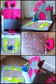 this is a collage of pictures showing how to make a princess castle