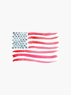 an american flag painted in red, white and blue watercolor with stars on it