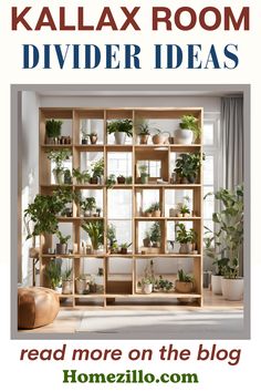 a book cover with plants on shelves and the title kalalax room divider ideas read more on the blog