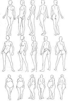 an image of a line drawing of different body shapes and sizes for the human figure