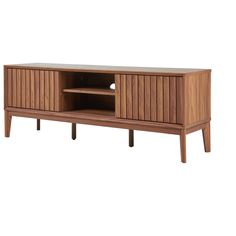 the sideboard is made out of wood and has two shelves on each side, one with