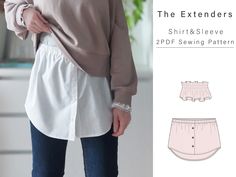 This set includes one shirt extender and one sleeve extender pattern. The extenders give women of all sizes and shapes an extra bit of self-assurance wearing tights, yoga pants and skinny jeans.  It's stylish and practical and the ideal project for a beginner sewist. Your PDF file includes: ➝ 2 Style ➝ Shirt, 8 Adult sizes ➝ Sleeve, 3 adult sizes ➝ Step-by-step English tutorial ------------------------------------------------------------------------------------------------------------- ♡ You wil Shirt Extenders, Shirt Extender, Sewing Book, Skirt With Pockets, Collar Pattern, Skirts With Pockets, Pdf Sewing Patterns, Pattern Paper, Diy Fashion