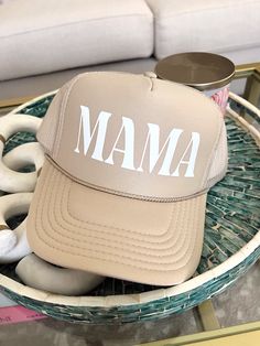 Mama Trucker Hat is a high-quality embroidery print and adjustable. It is fashionable and comfortable for easy everyday wear. This cap is a modern take on a classic design. This Mama letter hat is the perfect choice thanks to its sharp styling, spirited color, and lively green underbill. This snapback closure and iconic flat bill add a subtle charm that takes you back to the good ol’ days. Embroidery Flat Bill Hat is great for daily and outdoor activities running, fishing, hiking, golf, camping, Trendy Embroidered Trucker Hat For Summer, Trucker Hat Women, Trucker Hat Designs Ideas, Cricut Hat Ideas, Personalized Cute Snapback Trucker Hat, Fun Embroidered Trucker Hat Baseball Cap, Mama Hat, Embroidered Trucker Hat, One Size Fits Most, Trucker Hat Ideas