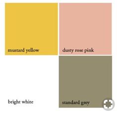 the color scheme for mustard yellow, dusty rose pink, and standard grey is shown