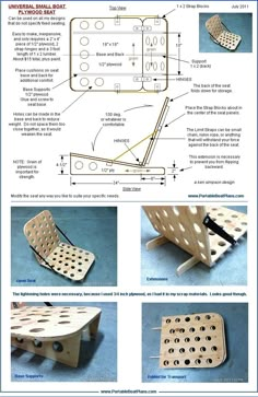 the instructions for making a wooden bench with holes and holes on it, including an attached seat