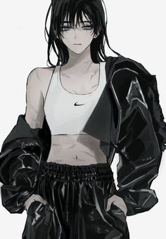 an anime character with black hair and white shirt