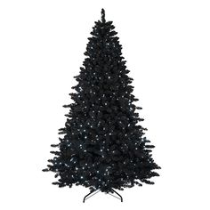 a black christmas tree with white lights on it