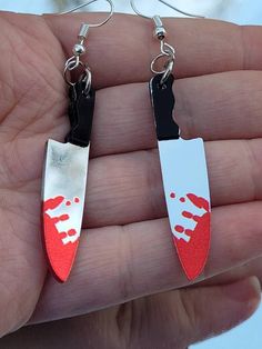 Knife Earrings, Horror Earrings, Horror Cosplay, Spooky Jewelry, Alternative Earrings, Polymer Clay Halloween, Gothic Gifts, Alternative Jewelry, Laser Cut Earrings