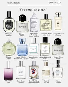 Best Clean Scent Perfume, Perfume Mixing Fragrance, Perfume Chart, Perfumery Aesthetic, Perfumes That Last All Day, Perfume Personality, Clean Smelling Perfume, Perfume Collection Aesthetic