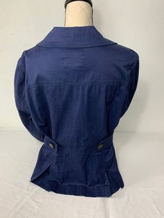 LAL Shirt Size XL Material: cotton and spandex Color: navy Belt design on the arms bag 2b2 JN Navy Belt, Belt Design, Denim Jacket, Ruffle Blouse, Spandex, Navy, Women's Top, Color, Design