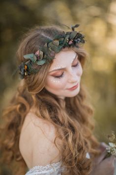 Eucalyptus and Ferns Hair Crown Preserved Wedding Headpiece - Etsy Perspective References, Autumn Flower Crown, Wedding Edinburgh, Wedding Hair Crown, Whimsy Wedding, Moodboard Wedding, Flower Garland Hair, Edinburgh Zoo, Flower Wreath Hair