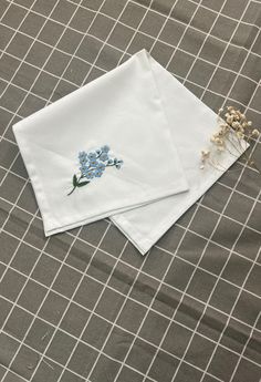 Hand Embroidery Wedding, Flower Handkerchief, Scrapbook Quotes, Embroidery Wedding, Embroidered Handkerchief, Wild Flower, Forget Me Not, Baby Accessories, Wedding Gift