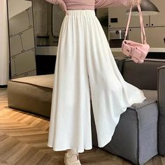 Olivia Mark - Pink Pleated High-Waisted Skirt with Flowy Hem and Wide-Leg Pants Vacation Pants, Flowy Pants, White Pants, High Waisted Trousers, Dressmaking, Clothing Patterns, Summer Women, Wide Leg Pants, High Waisted Skirt