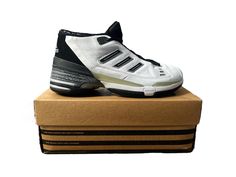 2001 adidas basketball shoes. deadstock. NIB. white, black, & silver. shoes are unworn, some oxidation on back. shoes may be wearable, but buyer assumes responsibility for any potential damage that may occur to shoes if worn. legit. legitvintage.etsy.com legitvintage on instagram Adidas Basketball Shoes, Adidas Vintage, Mens Tie, Basketball Sneakers, Silver Shoes, Vintage Adidas, Tie Shoes, Sneakers Shoes, Ties Mens