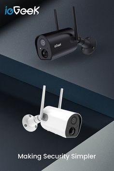 an image of two security cameras with the words making security simpler written below them