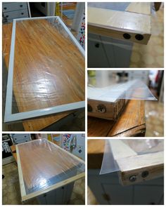 the process of making a wooden table with clear plastic