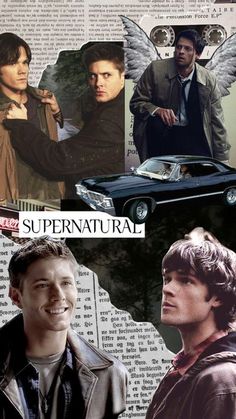 the supernatural movie poster with two men and a car