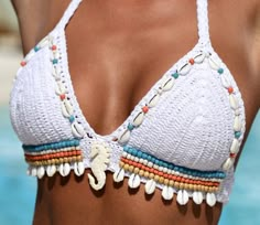 Crochet Beach Wear, Bikinis Crochet, Crochet Bra, Bralette Outfit, Mode Chanel, Crochet Swimwear, Swimsuit Pattern, Swimsuit Collection, Crochet Crop Top