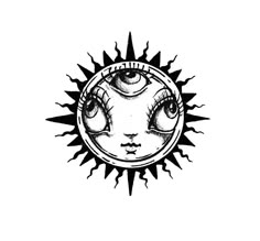 the sun with two eyes is shown in black and white