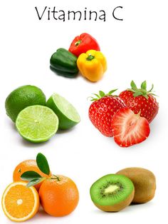 an image of fruits and vegetables with the words vitamin c on it's side