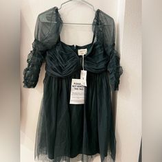 Nwt . Anaya Babydoll Mini Tulle Dress With Ruched Sleeves In Emerald. Size Us 12 / Uk 16 Mini Tulle Dress, Emerald Color, Tulle Dress, Baby Dolls, Emerald, Size 12, Mini Dress, Womens Dresses, Green