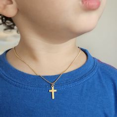 Engraved Children's Gold Cross Necklace Gold  Kids Dainty Cross Necklace Baptism Gift for Her Christening Gift Toddler Baby Girl Cross Unisex Cross Description This lovely cross chain necklace is specially designed for little believers. It is a significant and elegant jewel that represents faith and protection, perfect as a gift for baptisms, communions, birthdays and other special occasions. 💖 DETAILS  Measure Cross 15MM X 9MM engraved letter 2 MM ⋆14 Inch  * 16 Inch *18 lnch ⋆ 18k Gold Filled 14k Gold Cross Necklaces For Baptism, 14k Gold Cross Necklace For Baptism, Baby Boy Necklace Cross, Personalized Baptism Cross Necklace, Yellow Gold Baptism Cross Pendant Jewelry, Cross Necklace Gold, Dainty Cross Necklace, Baby Necklace, Engraved Initials