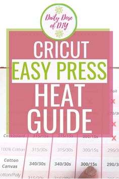 the cricut easy press heat guide is shown with text overlaying it